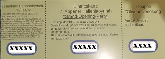 Appener Hallen Labyrinth Eintrittskarte 7. Appener Hallenlabyrinth Eintrittskarte 7. Appener Hallenlabyrinth